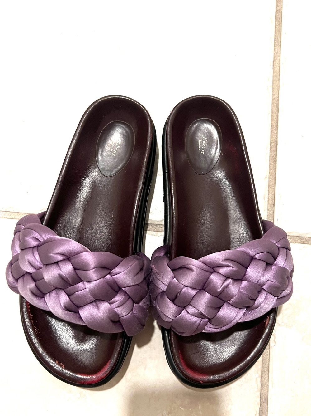 Mulberry Braided Satin Slide Sandals in Lilac